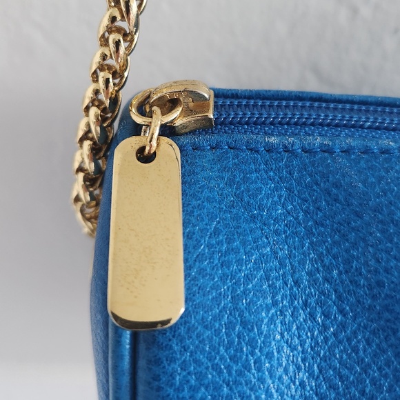 Vintage Liz Claiborne 90's barrel/messenger/cross body genuine leather blue bag - Picture 5 of 12